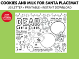 Cookies and Milk for Santa, Christmas Printable for Kids, Placemat, Christmas activity, Dear Santa, Sugar Cookie Recipe Printable