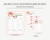 Secret Santa Bundle with Questionnaire to Download and Print, Secret Santa Sign Up Form, Office Secret Santa Party