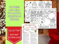 Cookies and Milk for Santa, Christmas Printable for Kids, Placemat, Christmas activity, Dear Santa, Sugar Cookie Recipe Printable
