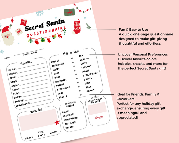 Trendy Secret Santa Questionnaire – Personalized Gift Guide